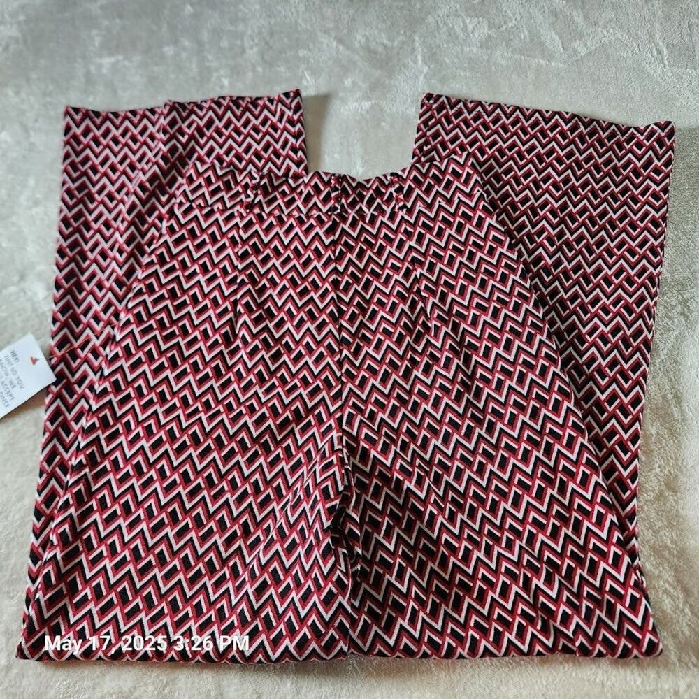 Asos Design Women's Pants Sz 6 Red Black Geometric Pattern Flare Bottom Stretch - Picture 7 of 13